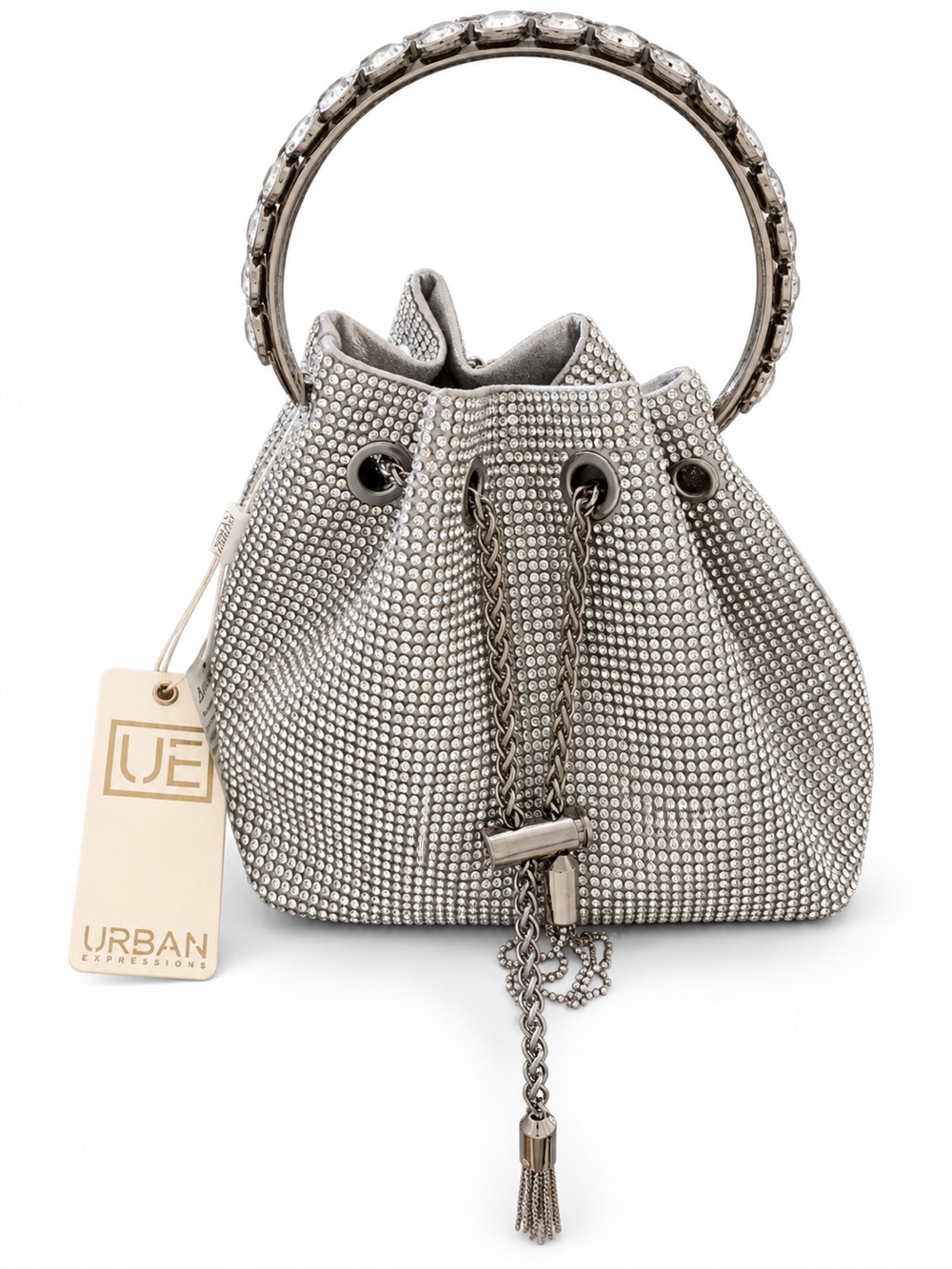 Urban Expressions Silver Rhinestone Crystal Bucket Bag NWT